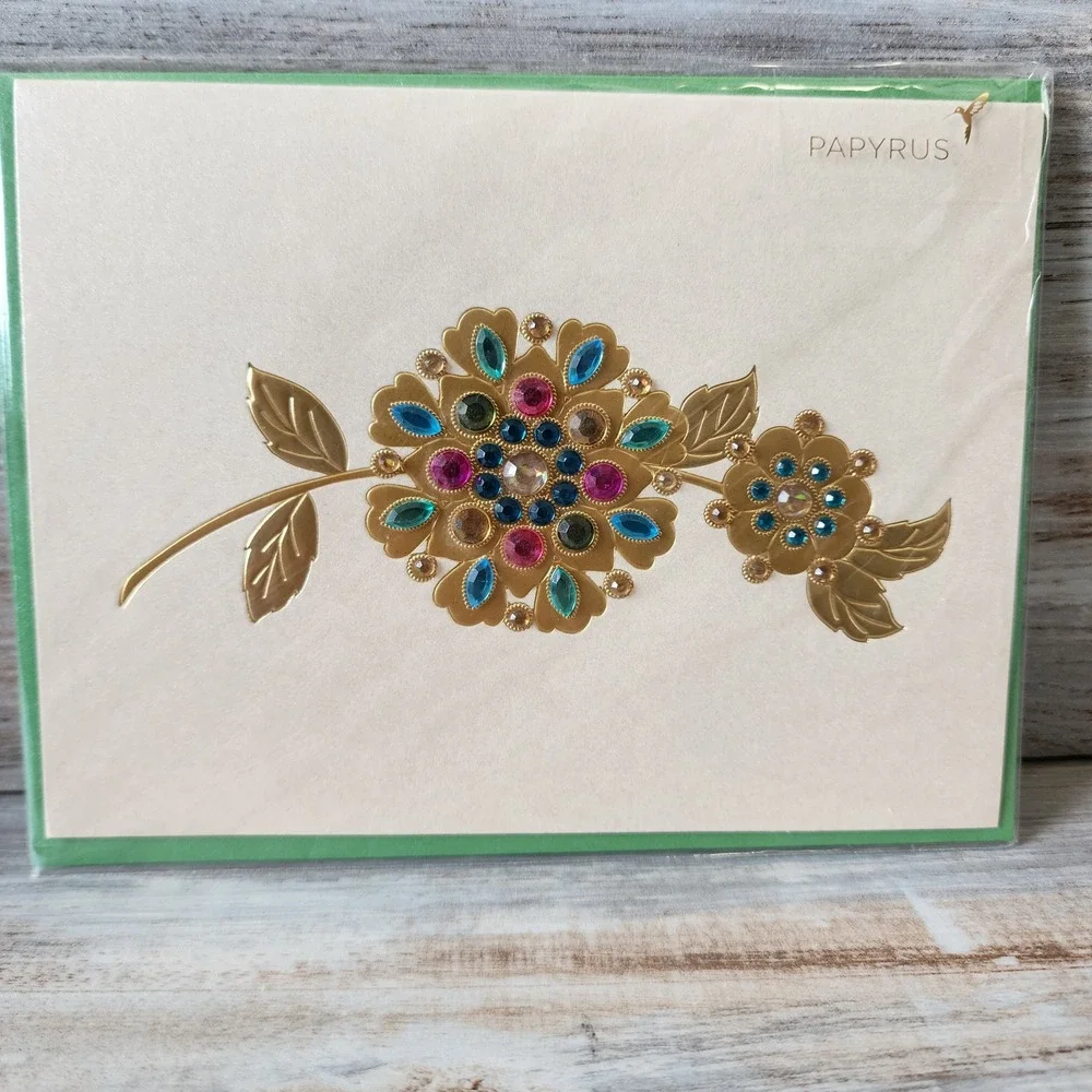 Papyrus Blank Greeting Card Gold Foil Jeweled Floral Gem Embellished 08026713